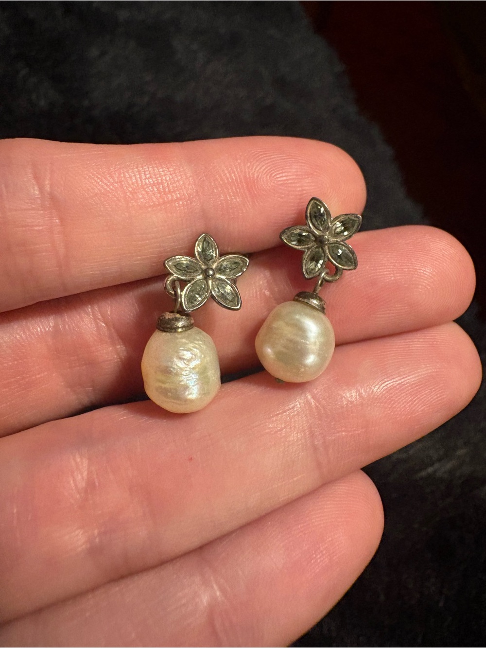 Brighton Silver Floral Earrings with Cream Pearl Drops